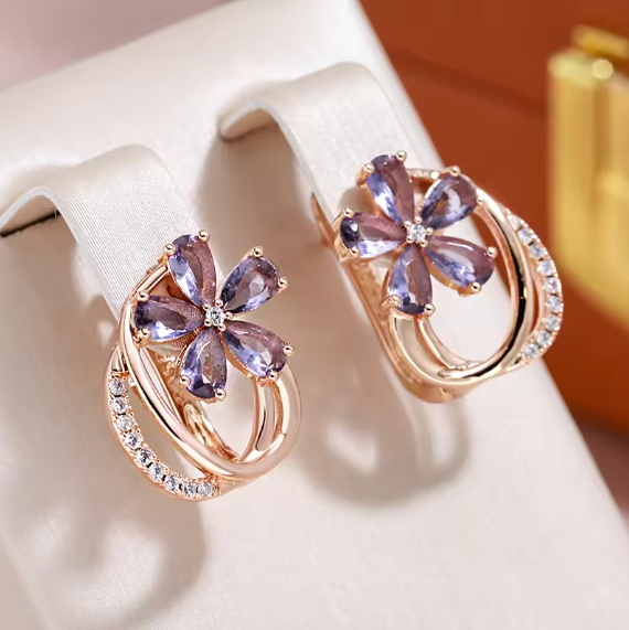 Orecchini fiore di zaffiro - Auratrend ™